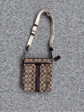 Coach Tan Brown Signature C Canvas Leather Trim Crossbody Bag Y2K Classic